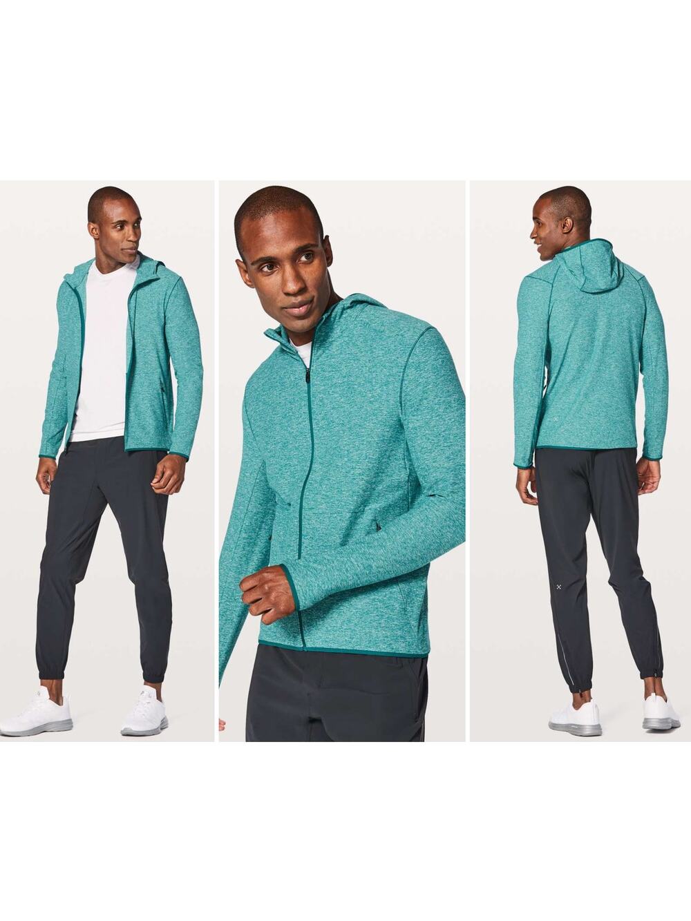 Lululemon Surge Warm Full Zip Heathered Laguna Size Medium Green Blue Rulu Hood